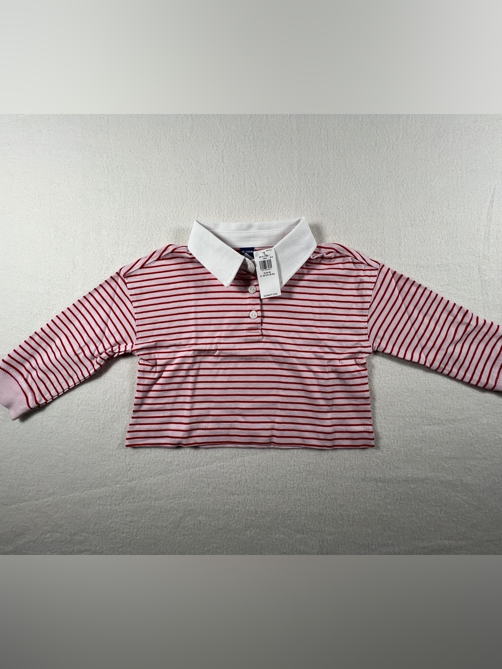 NWT Old Navy Toddler Long Sleeve Striped Rugby Polo Shirt 18-24M Red Pink White